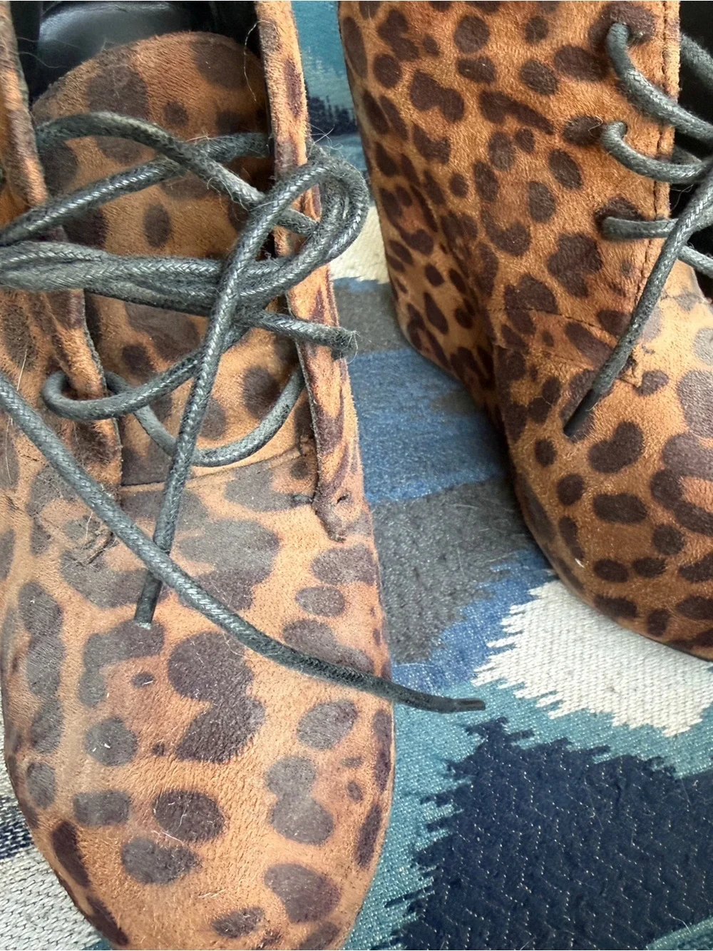 Leopard Print Lace-Up Ankle Booties - Brown